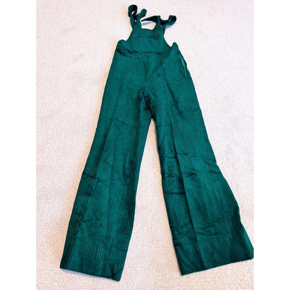 Vintage K-Way Green Corduroy Overalls Made in France Wool Blend Bibs Womens 38D - Picture 2 of 10